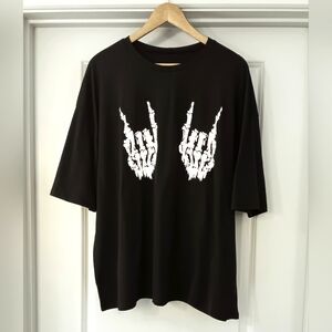 NWOT SHEIN Rock On Punk Skeleton Hands Black T-Shirt Women's Size XL